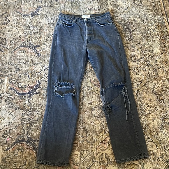 Reformation Cynthia High Rise Straight Jeans in Lagoon Destroyed Black 26 - Picture 2 of 6